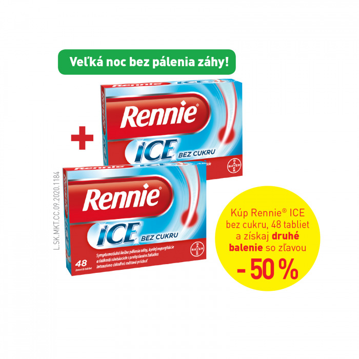 Rennie® ICE bez cukru, 48 žuvacích tabliet