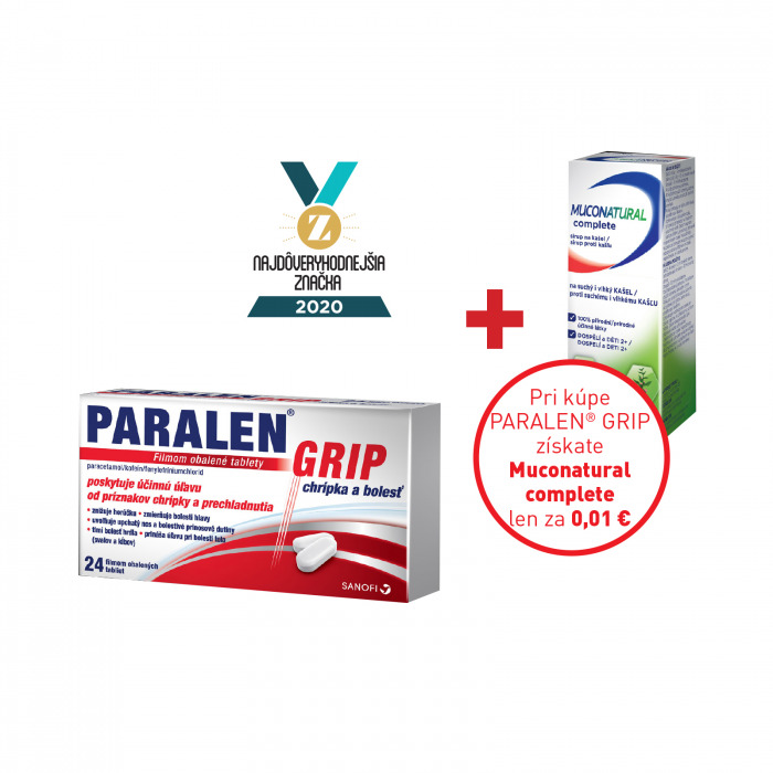 PARALEN® GRIP chrípka a bolesť, 24 tbl + Muconatural complete sirup proti kašľu, 120 ml*