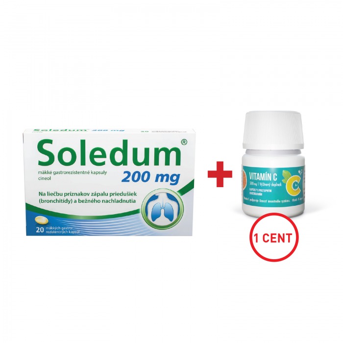 Soledum 200 mg mäkké gastrorezistentné kapsuly, 20 ks + Vitamín C 500 mg 15 kapsúl len za 1 cent